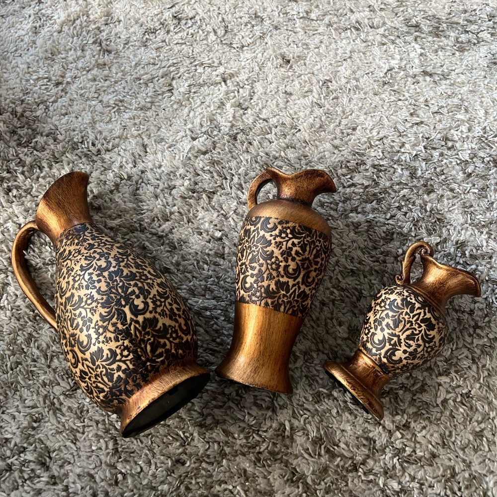 Kirklands Ornate Gold and Black Vases Set